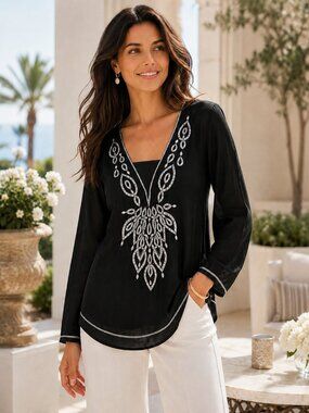 Marciano by GUESS Embroidered Blue Boho Tunic Top Size M